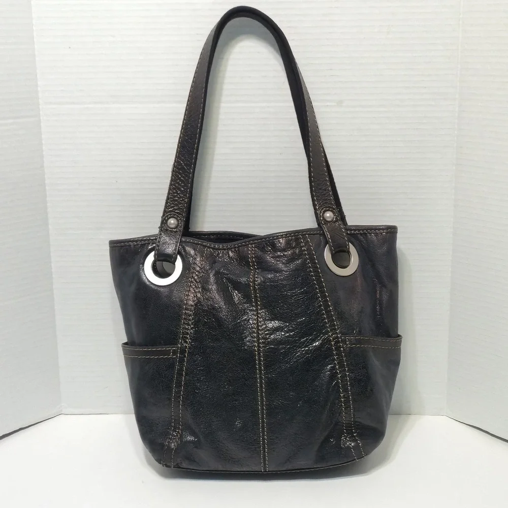 FOSSIL HATHAWAY Shoulder Bag Tote Satchel Purse Black Leather